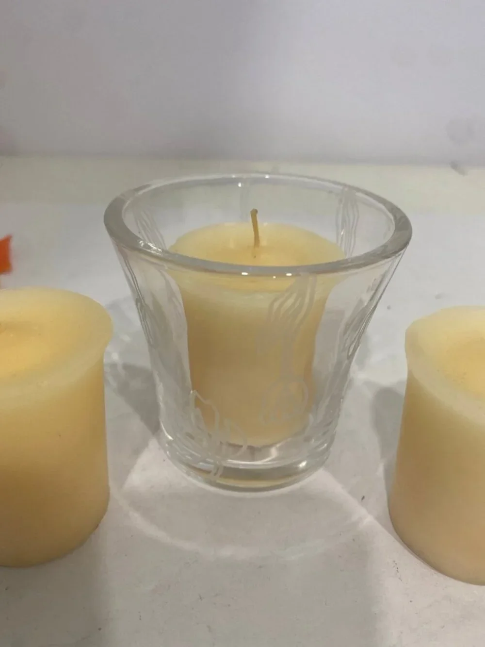 Vintage 1990s PartyLite Flared Glass Votive Candle Holder w/ 3 Votive Candles